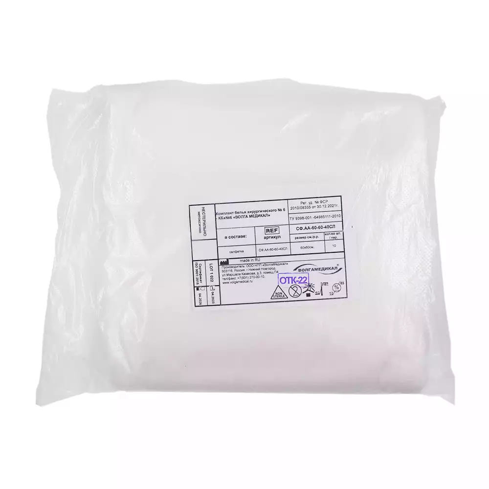 Салфетка 60*60см, материал спанлейс 40г/м2, нестерильная, белая
