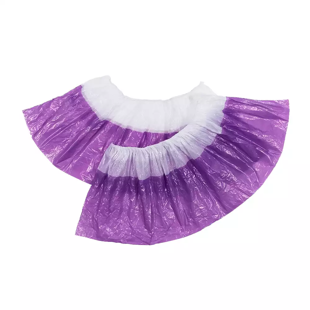 Бахилы Elegreen "Экстра" полиэтиленовые, гладкие, двойная подошва, вес 3,0 гр/пара, 30мкм, размер 390*140мм, бело-фиолетовые