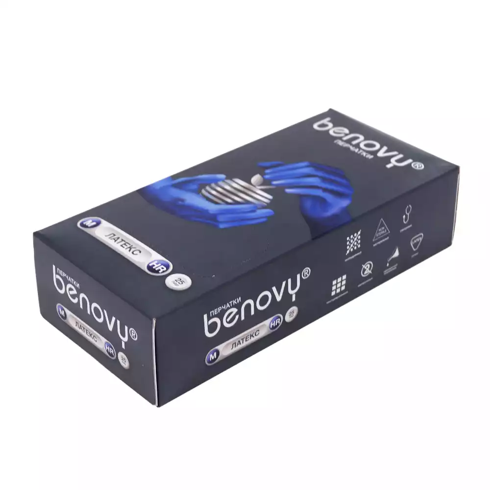 Перчатки BENOVY High Risk, размер М, латексные, неопудренные, повышенной прочности, нестерильные, упаковка 25 пар