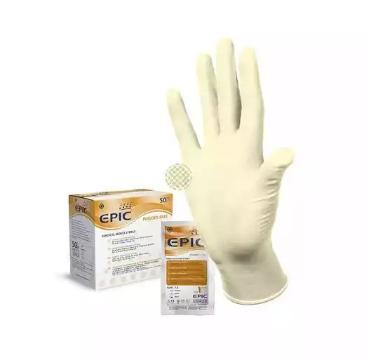 Перчатки EPIC SG PF хирургические, размер 6,5, латексные, неопудренные, текстурированные, стерильные, упаковка 50 пар