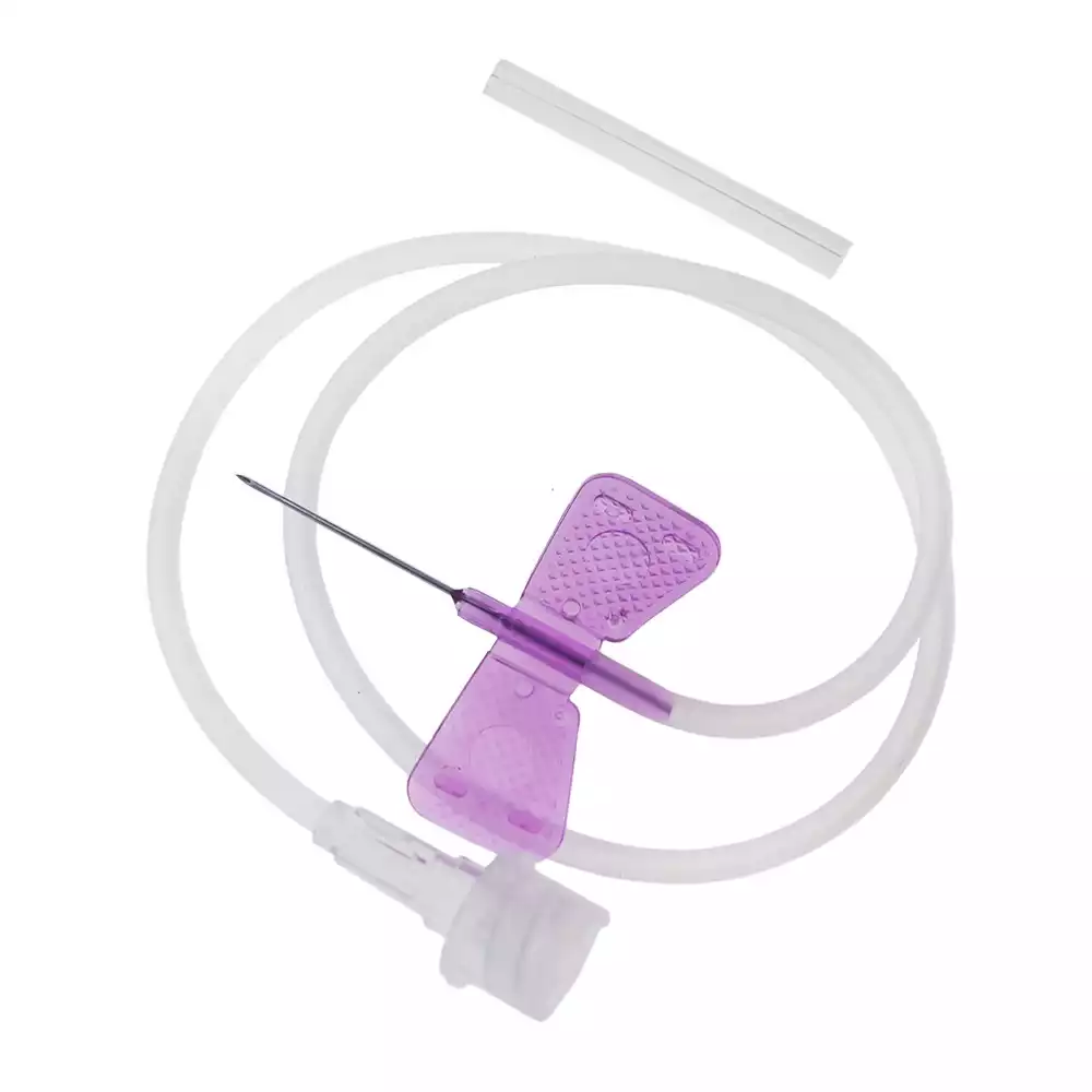 Устройство для вливания в малые вены: игла-бабочка (минивен) KDM 24G (0,55х19мм), длина трубки 30 см, соединение Луер Лок, стерильная, фиолетовая